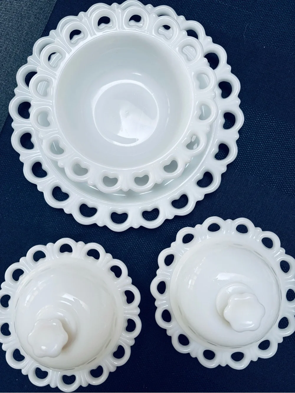 Fire King White Lace-Edge Milk Glass Bowl and Platter Set